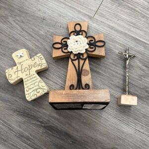 Set Of Three Christian Decorative Cross Statues Decor One Crucifix